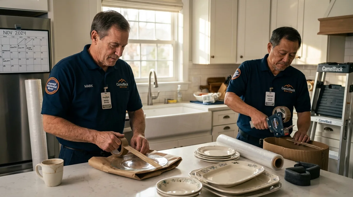Professional crew packing kitchen dishware in Marienville, PA